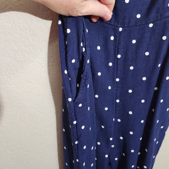 Old Navy Navy Blue Polka Dot Jumpsuit XS Adjustable Straps Smocked Back Pocketed - Picture 3 of 15